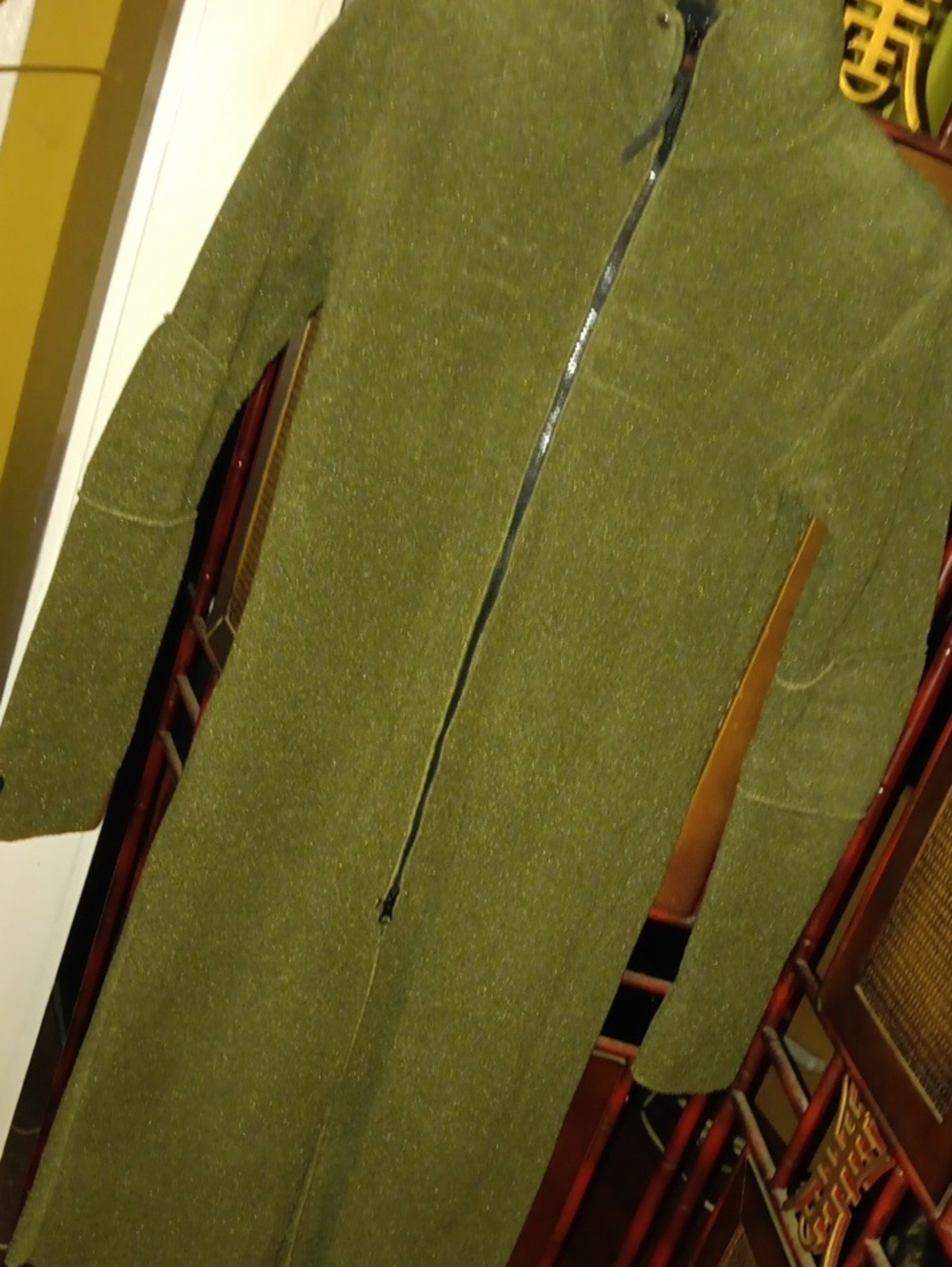 Olive Green Long Trench Coat - Women's Zip Front